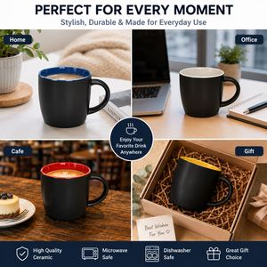 Custom 12oz Promotional Business Giveaways Gifts Matte White Black Colored Inside <b>Ceramic</b> Coffee Milk Office <b>Mug</b> With Handle - Product Image 2