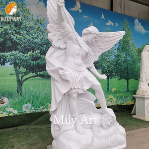 Vendita calda all'aperto religioso marmo bianco <span class=keywords><strong>maschio</strong></span> <span class=keywords><strong>angelo</strong></span> statua di san Michael scultura - Product Image 5