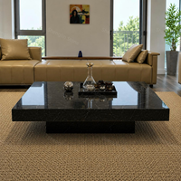 Table basse moderne en marbre Nero Marquina, profil bas, bloc massif, table centrale en marbre noir pour villa, salon, hôtel