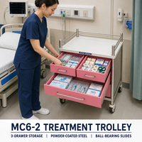 Chariot de soins infirmiers à 3 niveaux en acier inoxydable 304, avec tiroirs silencieux, rail antidérapant et roulettes, mobilier hospitalier de classe I pour salles et cliniques