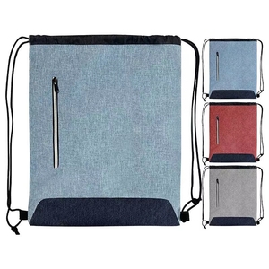Factory Price OEM ODM Heather Melange Cinch <b>Bag</b> With Zipper Two Tone <b>Draw</b> <b>String</b> Backpack Custom Print Sublimation Sport Gym - Product Image 2