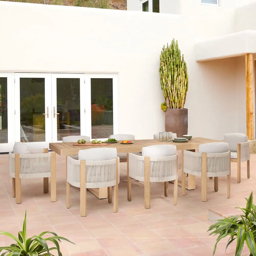 Professional manufacturer modern garden furniture rope teak outdoor dining table and chair set