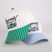 Topi Olahraga Kanvas Katun 5 Panel Kustom OEM ODM Berkualitas Tinggi dengan Visor Bergaris, Topi Baseball Retro Berpinggiran Garis-garis untuk Pria Wanita