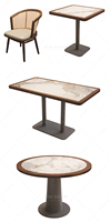 Ensemble de table à manger pour café moderne Mobilier pour restaurant Tables et chaises de salle à manger de luxe rondes en acier inoxydable et marbre