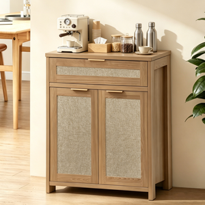 Rattan Sideboard Buffet Cabinet Farmhouse <b>Storage</b> Cabinet With Drawer And Adjustable Shelf Boho <b>Kitchen</b> Cabinet - Product Image 4