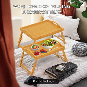 Plateau de service pliable en bambou, table rectangulaire à 2 niveaux pour le rangement des aliments et des boissons à la maison - Product Image 2