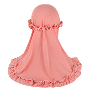 Hijab instantáneo de color sólido con borde floral <span class=keywords><strong>para</strong></span> niños musulmanes, Hijab listo <span class=keywords><strong>para</strong></span> usar <span class=keywords><strong>para</strong></span> <span class=keywords><strong>niñas</strong></span> pequeñas de Malasia - Product Image 3