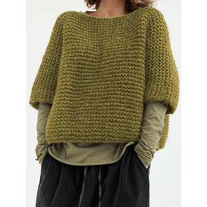 Suéter de Punto Grueso para Mujer, Color Borgoña, Cuello Redondo, Manga Media, Estilo Relajado, para Invierno - Product Image 6