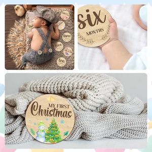 Carte Fotografiche Mensili in Legno Incise per Neonati, Accessori per Foto di Tappe Importanti del Bambino, Doppia Faccia, per Annuncio Nascita - Product Image 5
