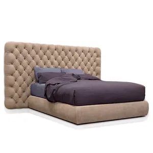 High-end custom Italian luxury matte leather bed master bed villa model room furniture modern and simple
