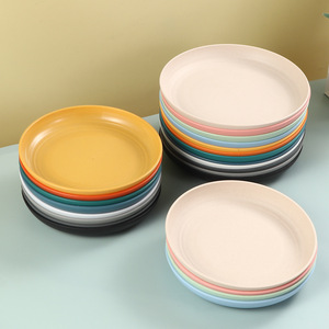Wheat Straw Plates Round Solid Color <b>Plastic</b> PP Plates For Hotel Food Camping Household Use - Product Image 2
