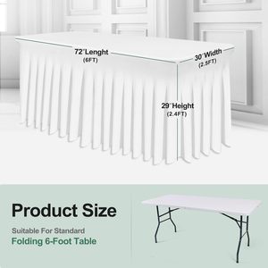 White Woven Spandex/Polyester Elastic Stretch Waterproof & Oilproof Outdoor Ruffled Wedding <b>Table</b> <b>Cover</b> & Skirt - Product Image 2