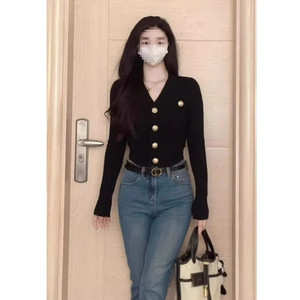 Hot Sale Women Crop Top Sweaters Autumn Winter Long Sleeve Slim <strong>Knitted</strong> Button <strong>Open</strong> Front Cardigan Ladies Knit Coats - Product Image 2