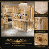Armoire de cuisine modulaire en bois au design baroque, sur mesure, haut de gamme, sculptée à la main avec feuille d'or et étagère à épices coulissante