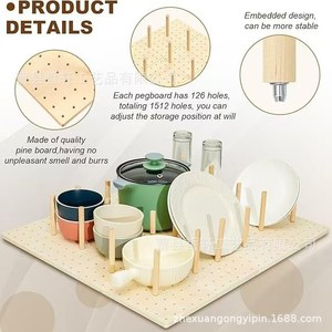Organizador de Cajones Ajustable de Madera con Panel Perforado de 42x35.4in para Almacenamiento en la Cocina con 96 Clavijas de Madera - Product Image 3