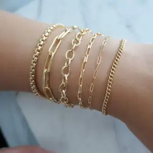 2023 Aço Inoxidável Moda Jóias Mulheres Fino PVD 14k Banhado A Ouro Papel Clipe Cadeia Pulseira Femme Atacado