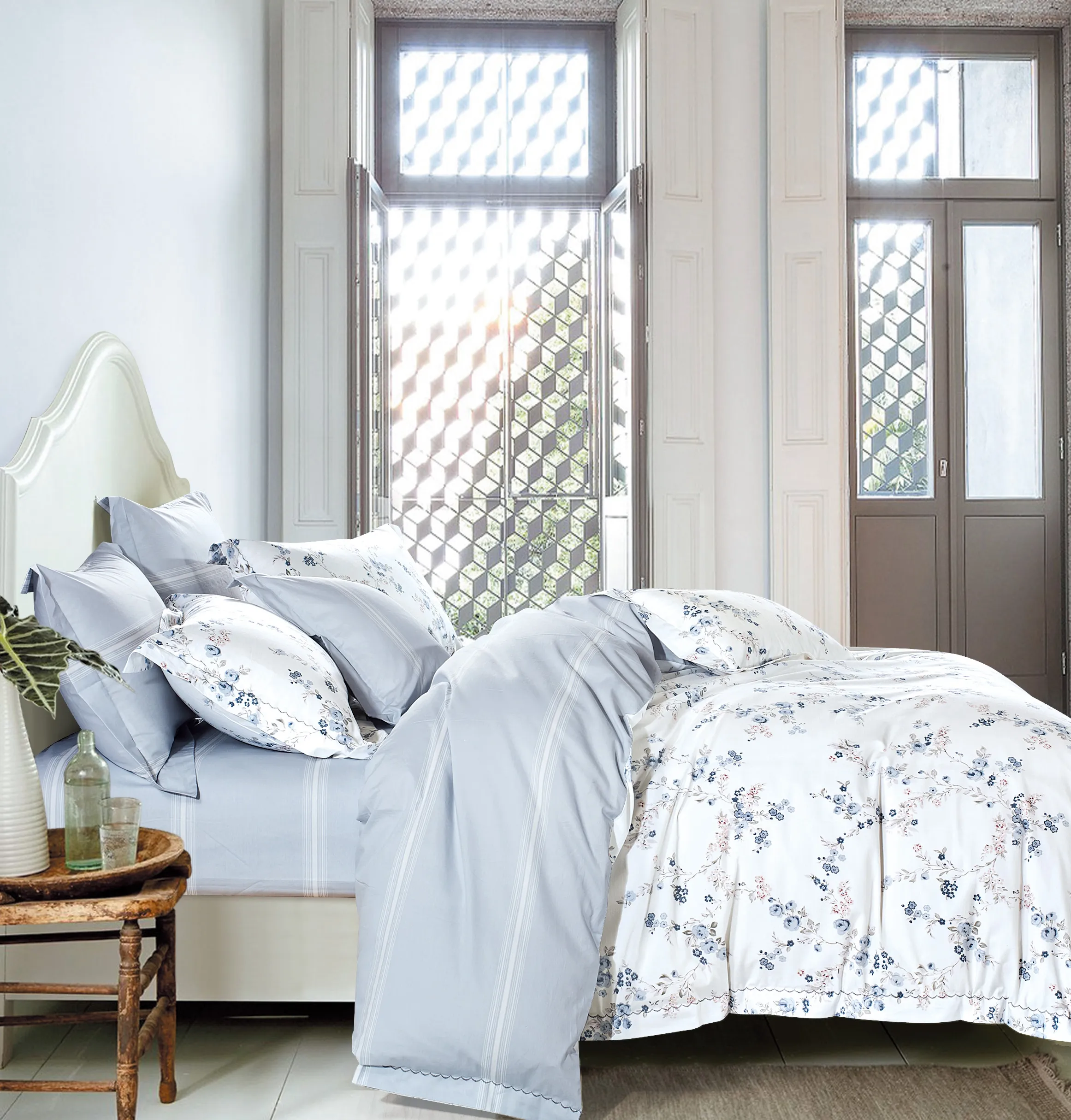 100% cotton bedsheet set print style with flower comforter set