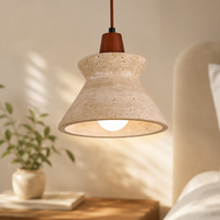 Lampe suspendue LED en pierre de grotte jaune crème de style japonais Wabi-sabi rétro nordique pour chambre à coucher et salle à manger