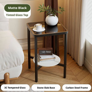 <span class=keywords><strong>Mesa</strong></span> <span class=keywords><strong>Auxiliar</strong></span> Cuadrada de Hierro Forjado, Moderna y Decorativa, con Superficie de Vidrio Templado, Mini <span class=keywords><strong>Mesa</strong></span> de Centro para Sofá en Espacios Pequeños - Product Image 6