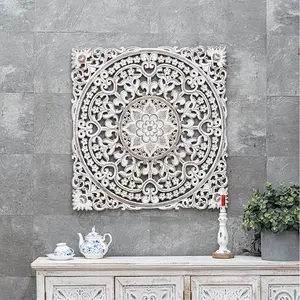 INNOVA No MOQ Home dekorative quadratische Wandbehang rustikale Blumen kunst Design geschnitzte Holzplatte