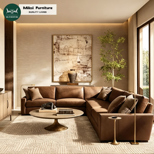 Klassisches Wohnzimmer-Ecksofa Inneneinrichtung Massivholzrahmen Couch Umweltfreundliche Lederpolsterung Hotel Clubhaus - Product Image 1
