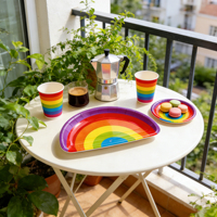 Assiettes jetables semi-circulaires arc-en-ciel en papier écologique pour la restauration, personnalisables avec logo pour événements festifs