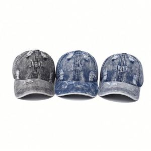 Casquette de baseball tendance toutes saisons pour hommes et femmes, en jean délavé et déchiré, style urbain - Product Image 1
