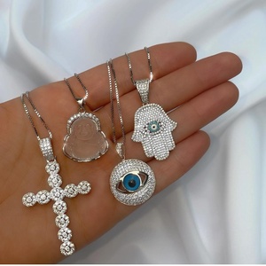Micro pavimentado CZ Lucky Hamsa mano Cruz colgante collar para mujer para compromiso boda fiesta aniversario joyería turca mal - Product Image 1