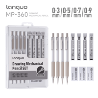 Ensemble de crayons mécaniques de luxe blanc ivoire 0,3/0,5/0,7/0,9 mm, tailles de mine assorties, crayons de dessin professionnels colorés pour artistes