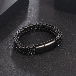 Pulsera de Acero de Titanio Estilo Europeo Americano, Cadena Cuadrada de Doble Hilera, Dorada, Plateada, Negra, Geométrica, Regalo de Moda para Hombre CE603 - Product Image 3