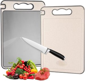 Tabla de Cortar de Doble Cara de Acero Inoxidable 304 y Paja de Trigo, Antiadherente, Apta para Lavavajillas, Ecológica y Fácil de Limpiar para Cocina - Product Image 1