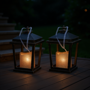 Juego de 2 faroles de vela LED Menifee de 5x5x8.5 pulgadas, iluminación de jardín a pilas, luz blanca cálida, IP44, uso en exteriores - Product Image 2