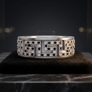 Geometric Eternity Band <b>Ring</b> Rhodium Plated Stainless <b>Steel</b> Pave Set Round Diamond Unisex Modern Wedding <b>Ring</b> - Product Image 3
