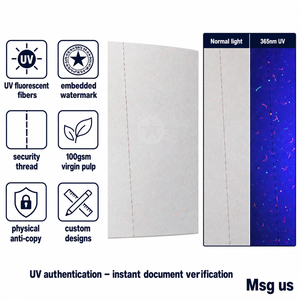 Bunedry 100gsm A4 High Gloss Moisture Proof Security <b>Paper</b> UV Fluorescent Fiber Virgin Wood Pulp EN71 Certified Watermark Thread - Product Image 2