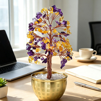 Arbre en cristal décoratif avec fil de cuivre et éclats de pierres mélangées pour ornement de table et cadeau de Noël