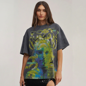 Oversized Digital Printed T-<b>Shirt</b> UNISEX Casual Summer Short Sleeve Photo Print Cotton Front Logo Knitted <b>Collarless</b> Style - Product Image 1