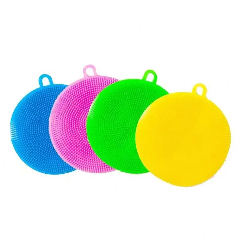 Wholesale Silicone Kitchen Dishwashing Brush Multifunctional Plastic Cleaning Towel Round Silicone Dish Cleaning Cloth