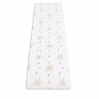 Chemin de table de Noël de luxe en tissu blanc avec sequins flocons de neige dorés, fausse fourrure pelucheuse, décoration d'hiver pour dîner de fête