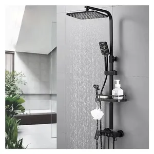 Thermostatic Hot Water Shower Head Massage Faucet Black Shower Set All-copper Bathtub Faucet Is Used for The Hotel Family Brass