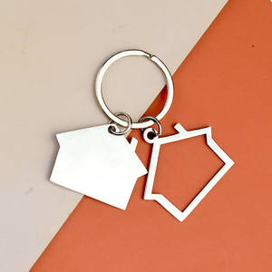 Porte-clés en acier inoxydable en forme de maison à deux étages de dessin animé, gravé, pour clés de voiture, cadeau créatif sur le thème de l'<span class=keywords><strong>immobilier</strong></span> - Product Image 1