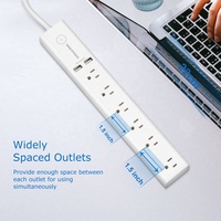 Multiprise intelligente Vastfafa 15A 125V avec 6 prises CA, norme américaine ETL, 2 ports USB et interrupteur, protection contre les surtensions avec prise