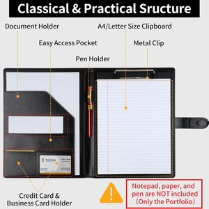 Porte-documents professionnel en similicuir avec presse-papiers, classeur et support pour bloc-notes A4/Letter, idéal pour la rédaction de <span class=keywords><strong>CV</strong></span> - Product Image 3