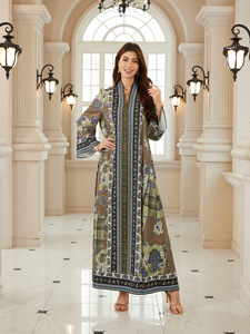 ชุดเดรสทรงสวิงหลวมๆ ลายดอกไม้ แขนยาว คอวี สไตล์ชาติพันธุ์ตะวันออกกลาง ผ้าโพลีเอสเตอร์ สำหรับสุภาพสตรีชาวมุสลิม ชุดแบบอัฟกานิสถาน - Product Image 2