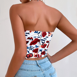 Atasan suspender ketat seksi perspektif tidak beraturan blus wanita pinggang Slim Fit bunga seksi atasan Crop - Product Image 2
