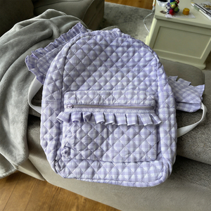 Zaino Trapuntato con Bordo Arricciato, Grande Capacità, Motivo <span class=keywords><strong>a</strong></span> Quadri, Zaino da Viaggio per Donne - Product Image 4