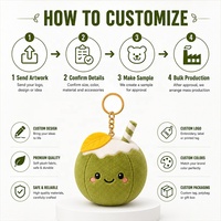 Porte-clés en peluche personnalisé : du design de noix de coco au produit réel, fabrication professionnelle OEM ODM, jouet en peluche doux personnalisé en forme de fruit à partir de votre illustration