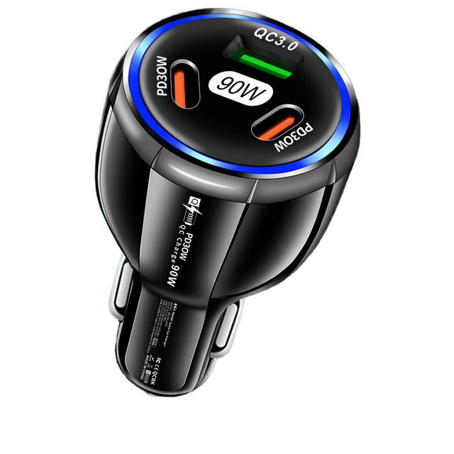 CE ROHS FCC Certified Smart Dual PD 30W USB QC3.0 90W High Quality PD Fast Car Charger for Mobile Phones GAN Material