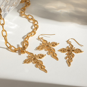 ต่างหูรูปเปลวไฟ ทอง สแตนเลสสตีล ชุดเครื่องประดับสำหรับผู้หญิงใส่ได้ทุกวัน - Product Image 3