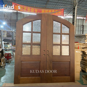 French Villa Front Main Entry Entrance Arched Top Shaped Teak Solid Wood Glass Main Exterior <strong>Double</strong> <strong>Door</strong> <strong>Designs</strong> - Product Image 4