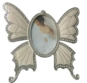 Bingkai foto logam gaya sayap kupu-kupu dengan kaca asli depan dan permukaan enamel